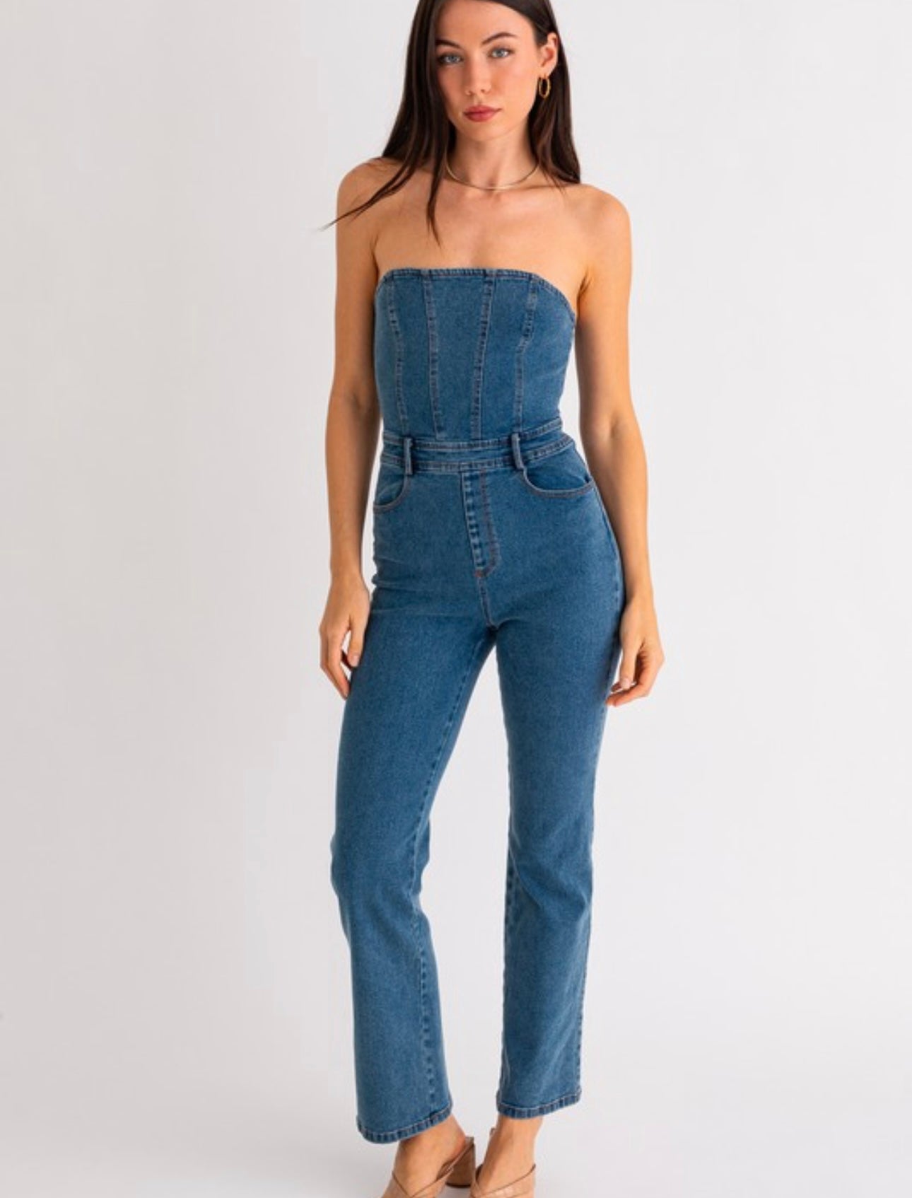 Denim Daze Strapless Jumpsuit